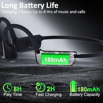 Swimming Headphones, IP68 Waterproof Bone Conduction Headphones, Bluetooth 6.0&MP3 with32GB Memory Card, Skin Open Ear Swim Earbuds with Adjustable Headband for Swim Cap/Hat, Magnetic Charging(Black)