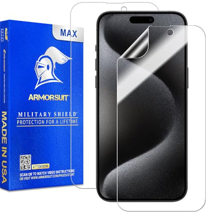 ArmorSuit 2 Pack Screen Protector for iPhone 15 Pro Max [6.7-inch] Max Coverage MilitaryShield HD Clear Film - Made in USA
