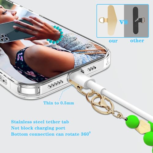 Silicone Beaded Phone Wrist Strap, Phone Bracelet Strap with Tether Tab Elastic Hands Free Wristlet Strap - color: Grass Green