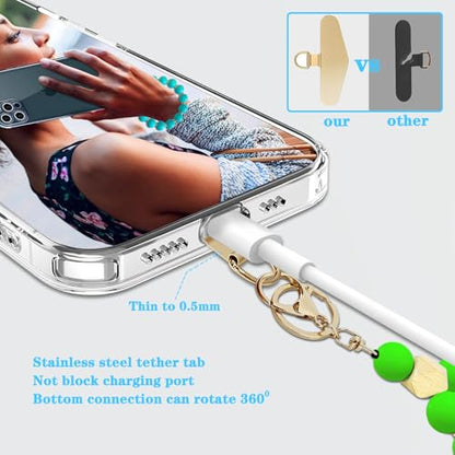 Silicone Beaded Phone Wrist Strap, Phone Bracelet Strap with Tether Tab Elastic Hands Free Wristlet Strap - color: Grass Green