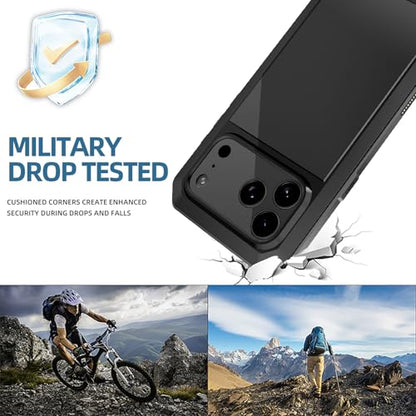 Compatiable with iPhone 17 Pro Case,360 Full Body Protective Cover Heavy Duty Shockproof [Tough Armour] Aluminum Alloy Metal Case with Silicone Built-in Screen Protector - Black - color: Black