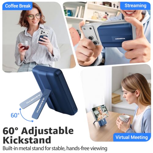 Azmuth for MagSafe Portable Charger, 10000mAh Magnetic Power Bank 20W PD | Fast Charging,Wireless Battery Pack with LED Display & Stand,Travel Essentials,for iPhone 17/16/15/14/13/12 Series - color: Blue