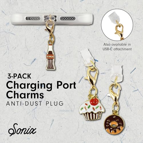 Sonix Dust Plugs - USB C + Lightning Compatible - Enamel Charging Port Charms (3 Pack) - Sweets - Soda, Donut, Cupcake - color: Sweets