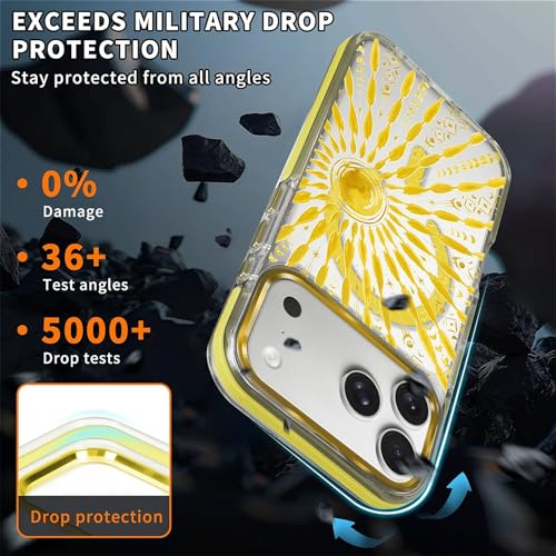 VisEnt Clear Case for iPhone 17 Pro Max, Magnetic Phone Case, Transparent Slim Cover, Military Grade Protection, Shockproof, Anti-Yellowing, Scratch Resistant, Folk Gold Sun - color: Folk Gold Sun, size: Iphone 17 Pro Max