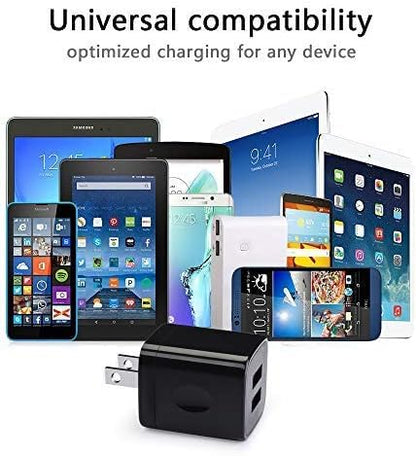 Wall Charger,Charger Cube,Charging Block Fast Charge 3Pack Dual Port 2.1A - color: Full Black