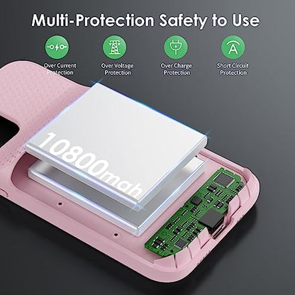 Battery Case for iPhone 12/12 Pro,[2025 Upgraded] 10800mAh Ultra-Slim Portable Extended Charger Case Cover for iPhone 12/12 Pro Charging Case (6.1 Inch)-Pink - color: Pink