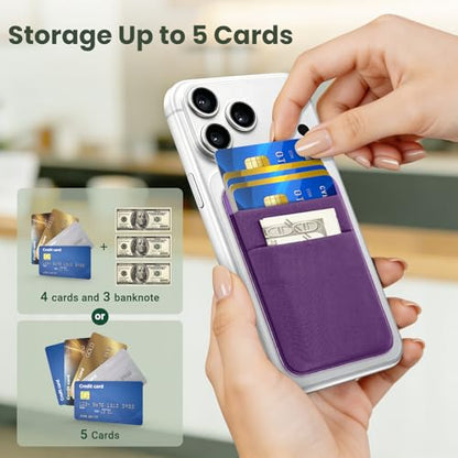 takyu Wallet Compatible with Magsafe, Stretchy Cloth Fabric 2600Gs Secure Magnetic Strength Minimalist Wallet Phone Credit Card Holder Compatible with iPhone 17 16 15 14 13 12 Series Purple - color: Purple