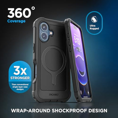 Encased for iPhone 17 Case with Belt Clip (Falcon Series) Full-Body Case with Built-in Screen Protector and Phone Holster (Compatible with MagSafe) Black - size: iPhone 17
