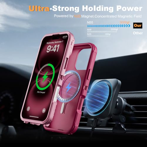 Follaroma for iPhone 16 Case with Magnetic,Heavy Duty Case,6.1'', Hot-Pink - color: Hot-pink, size: iPhone 16 6.1''