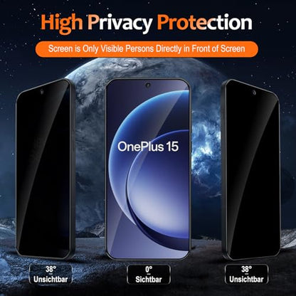 2 Pack Privacy Screen Protector for OnePlus 15, Tempered Glass Film full Coverage Anti Scratch, Anti-Spy, 9H Hardness, Bubble Free for OnePlus 15 Privacy Screen Protector - size: OnePlus 15