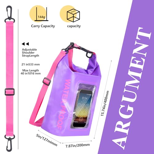 IP68 Waterproof Dry Bag, 5L Roll Top Waterproof Pool Bag | Large Waterproof Phone Pouch,for Boating & Kayaking Camping (Purple 5L) - color: purple 5L