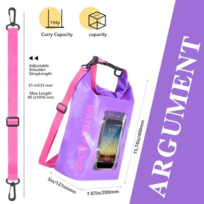 IP68 Waterproof Dry Bag, 5L Roll Top Waterproof Pool Bag | Large Waterproof Phone Pouch,for Boating & Kayaking Camping (Purple 5L) - color: purple 5L