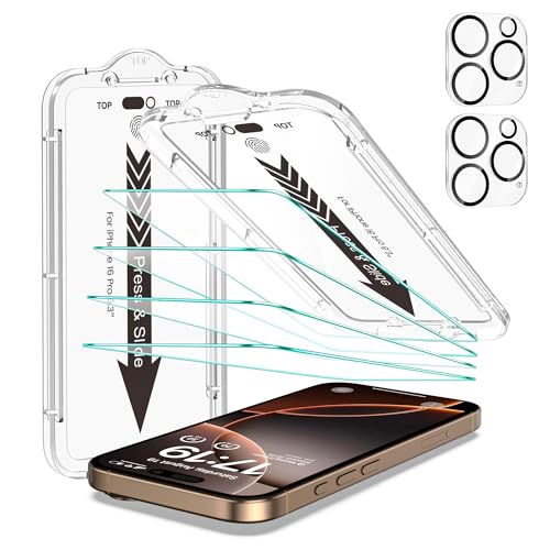 EZ-GLAZ-4+2 Pack for iPhone 16 Pro Screen Protector (6.3") HD Clear - size: iPhone 16 Pro
