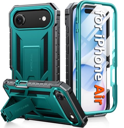 FNTCASE for iPhone Air Case with Built-in Screen Protector and Kickstand | 20FT Military-Grade Drop Protection, Anti-Slip Matte Textured, Rugged Heavy Duty Shockproof TPU Protective Phone Cover - color: Green, size: For Iphone Air (6.5 Inch)