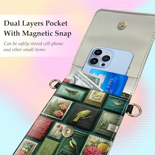 Small Crossbody Bags for Women Touchscreen Cell Phone Bag Cross Body Purses with adjustable Strap,Gifts For Teenage Girls - color: Bird and Flower Stamps