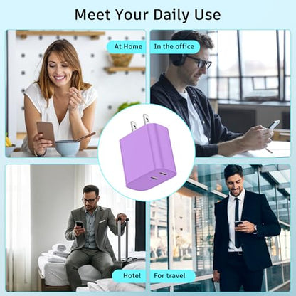 USB C Charger Block 3 Pack, Dual Port 20W Fast Wall Plug(Purple) - color: Purple