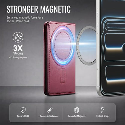 for MagSafe Wallet, Magnetic Phone Wallet RFID Blocking, 6 Cards Holder with Cash Slot,Compatible with Magsafe Phones and Cases for iPhone 17/16/15/14/13/12Pro/Max/Plus - color: wine red