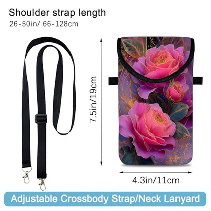 Neoprene Cell Phone Sleeve Pouch Case Bag with Crossbody Strap Neck Lanyard for Women 7.5 X 4.3 in Beautiful Flowers - color: Beautiful Flowers