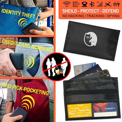 Gecko Travel Tech Faraday Bag Anti-Tracking GPS RFID Car Key Signal Blocker Wallet Shielding Pouch Protective Case for Cell Phone Car Key FOB, Data Privacy, Electronic Device Security (CAT YINYANG) - color: CAT YINYANG