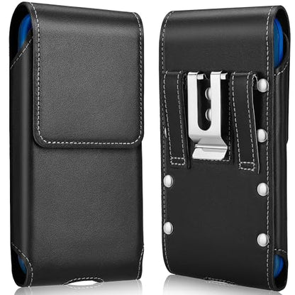 Gcepls Universal Cowhide Leather Phone Holster with Belt Clip for iPhone 14 Pro Max,13 12 Pro Max,Galaxy S23 Ultra,S22 Ultra (Vertical-Black-1, Large(6.65x 3.45 x0.63”)) - color: Vertical-Black-1, size: Large(6.65x 3.45 x0.63”)