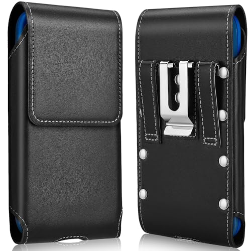 Gcepls Universal Cowhide Leather Phone Holster with Belt Clip for iPhone 14 Pro Max,13 12 Pro Max,Galaxy S23 Ultra,S22 Ultra (Vertical-Black-1, X-Large(6.89x3.55x0.71”)) - color: Vertical-Black-1, size: X-Large(6.89x3.55x0.71”)