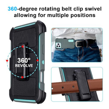 for iPhone 16 Pro Phone Case with Belt Clip 3 Layers of Sturdy | Holster Military Grade Shockproof ProProtective Cases Heavy Duty Phone Cases iPhone 16 Pro Case 6.3 Inch (Dark Green) - color: Dark Green
