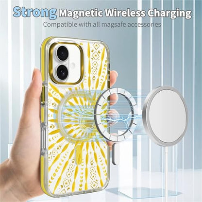 VisEnt Clear Case for iPhone 17, Magnetic Phone Case, Transparent Slim Cover, Military Grade Protection, Shockproof, Anti-Yellowing, Scratch Resistant, Folk Gold Sun - color: Folk Gold Sun, size: Iphone 17