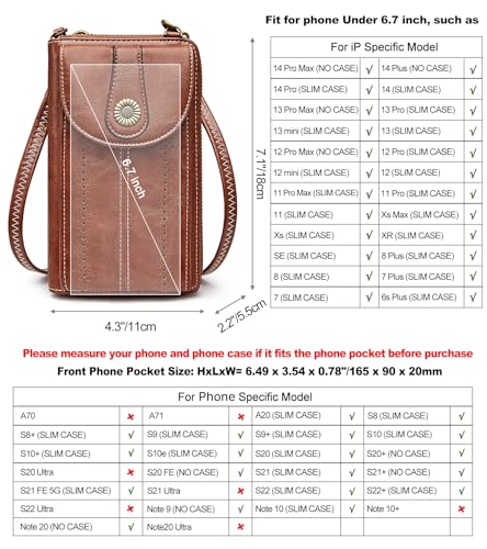 S-ZONE Women RFID Blocking Crossbody Cell Phone Purse PU Leather Wallet | Card Slots, Anti-theft, Multi Pockets, Detachable Adjustable Strap, Small, Travel Eveyday Shopping Outing - color: Brown