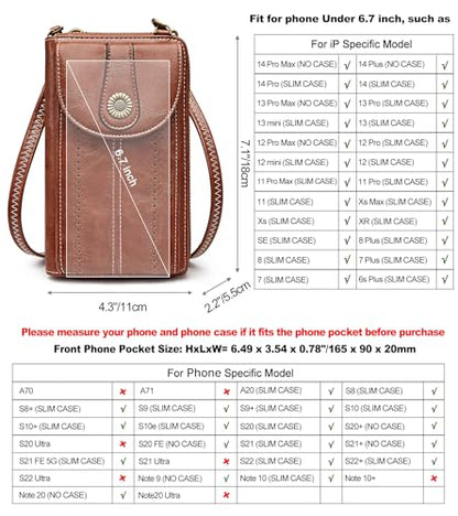 S-ZONE Women RFID Blocking Crossbody Cell Phone Purse PU Leather Wallet | Card Slots, Anti-theft, Multi Pockets, Detachable Adjustable Strap, Small, Travel Eveyday Shopping Outing - color: Brown