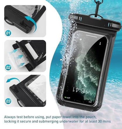 Waterproof Phone Pouch for iPhone 17 16 15 Pro Max IPX8 Black-8.3 | Card Pocket, Lightweight, Large Cellphone Dry Bag, IPX8 Rated, Beach Essential, Cruise Ship, 1 Pack, 8.3 inch - color: A9-Black-1 pack