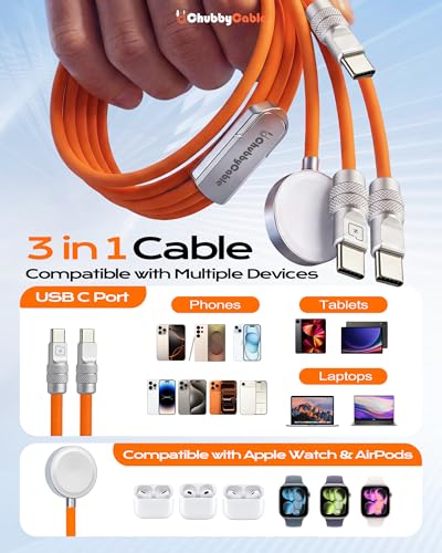 chubbycable 3 in 1 Silicone USB C Cable for Apple Watch, Green, 4.1FT - color: Green