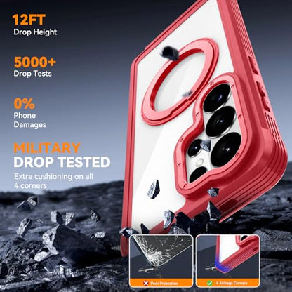 Magnetic for Samsung Galaxy S26 Ultra Case, Compatible with MagSafe, Full Body Rugged Case with Built-in Screen Protector & Kickstand & Belt-Clip (Red) - color: Red