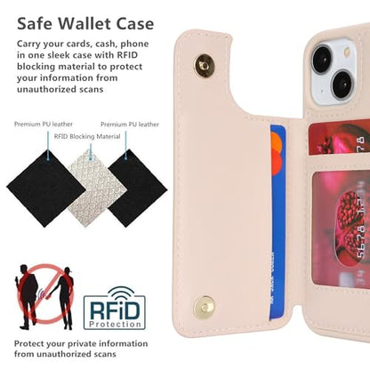 iCoverCase Compatible with iPhone 13 Mini Case with Card Holder, Wallet Phone Case for Women Men RFID Blocking PU Leather Protective Case 5.4 Inch (Beige) - color: Beige