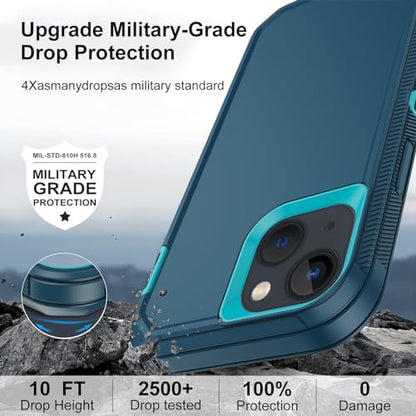 for iPhone 13 Case with 2 Screen Protector,Shockproof Drop Protection Full Body Heavy Duty 3 Layer Military Rugged Durable Phone Cover for Apple iPhone 13 6.1" (Teal) - color: Teal