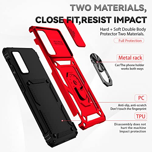 for Samsung Galaxy S20 FE 5G Case with Camera Lens Cover HD Screen Protector, Military-Grade Drop Tested Magnetic Ring Holder Kickstand Protective Phone Case for Samsung Galaxy S20 FE 5G (Red) - color: Red with camera cover Military-Grade 2nd gen
