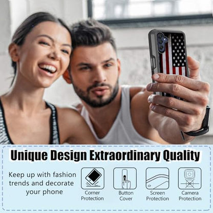 Compatible for Samsung Galaxy A15 5G Old American USA Flag Case with Screen Protector [Military Grade Protection] Heavy Duty Shockproof 6.2inch - color: American Flag