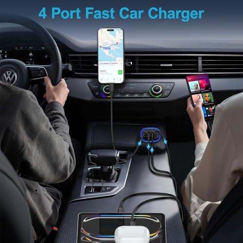 Multi 4 Ports Fast Car Charger Adapter 12V Auto Vehicle Plug USB C USB A - color: black, style: USB C & A