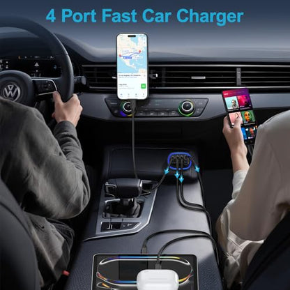 Multi 4 Ports Fast Car Charger Adapter 12V Auto Vehicle Plug USB C USB A - color: black, style: USB C & A