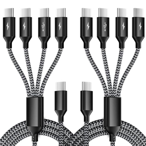 4 in 1 Multi Charging Cable, 2 Pack 5FT USB C Splitter Multi Charging Cable - color: Darkgrey, size: 2Pack5FT