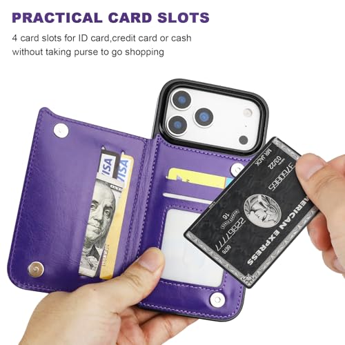 ONETOP for iPhone 17 Pro Max Wallet Case with Credit Card Holder,Purple | Kickstand,ID/Cash Holder,Case Wallet with Card Slots,Double Magnetic Clasp,Durable PU Leather Shockproof Cover for Women Men - color: Purple
