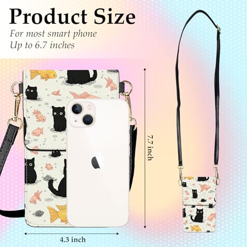 Small Crossbody Bags for Women Touchscreen Cell Phone Bag Cross Body Purses with adjustable Strap,Gifts For Teenage Girls - color: Black Cat Fish
