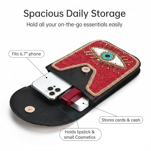 Small Crossbody Bags for Women, Cell Phone Shoulder Bag Boho Wallet Purse - color: Red Eye