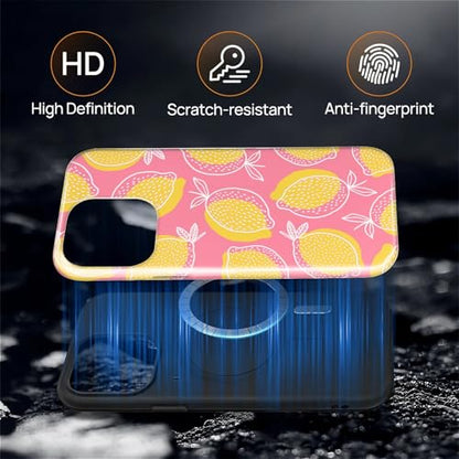 Magnetic for iPhone 14 Pro Case,[Compatible with Magsafe] Dual Layer Protective Heavy Duty Shockproof Rugged Drop Protection Bumper Hybrid Case - Pink Yellow Lemon - color: Pink Yellow Lemon, size: iPhone 14 Pro