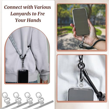 4 Pack Phone Tether Tab, 360° Rotatable Cell Phone Lanyard Patch Ultra-Thin Sliver Universal Stainless Steel Cellphone Lanyard Tab Metal Replacement Patch for Cellphone and Most Smartphones