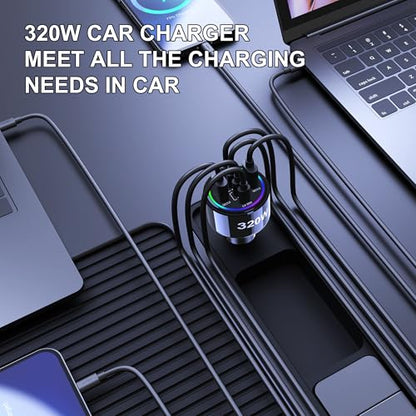 320W USB C Car Charger, 6 Ports Type C Car Charger