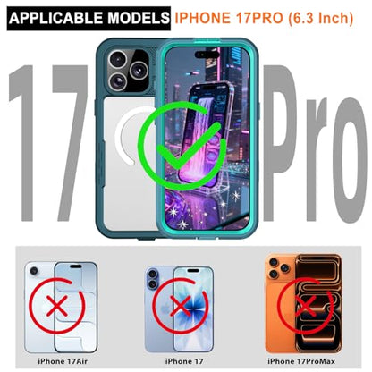 iPhone 17 Pro Case, Magnetic Waterproof IP68 Underwater Protection [6.6FT], Military Grade Drop Tested Full-Body Case with Screen & Camera Protector, Compatible with MagSafe (Teal) - color: Teal, size: iPhone 17 Pro