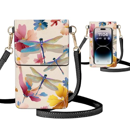 Small Crossbody Bags for Women Touchscreen Cell Phone Bag Cross Body Purses with adjustable Strap,Gifts For Teenage Girls - color: Dragonflies with Rainbow Wings