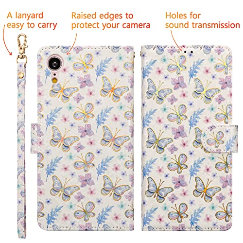 UEEBAI Wallet Case for iPhone XR, PU Leather Phone Wallet Kickstand RFID Blocking Flip Case Card Slots Wrist Strap Relief Engraved Pattern Magnetic Closure Flower Folio Cover, Butterfly - color: Butterfly