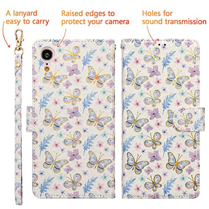 UEEBAI Wallet Case for iPhone XR, PU Leather Phone Wallet Kickstand RFID Blocking Flip Case Card Slots Wrist Strap Relief Engraved Pattern Magnetic Closure Flower Folio Cover, Butterfly - color: Butterfly