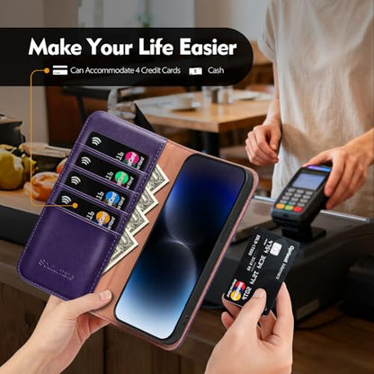 Compatible with Samsung Galaxy S25 Ultra Case Wallet with Card Holder [4 Card Slots] Kickstand [RFID Blocking] PU Leather Phone Case Flip Folio Protective Cover TPU Shockproof,Purple - color: Purple, size: Samsung Galaxy S25 Ultra